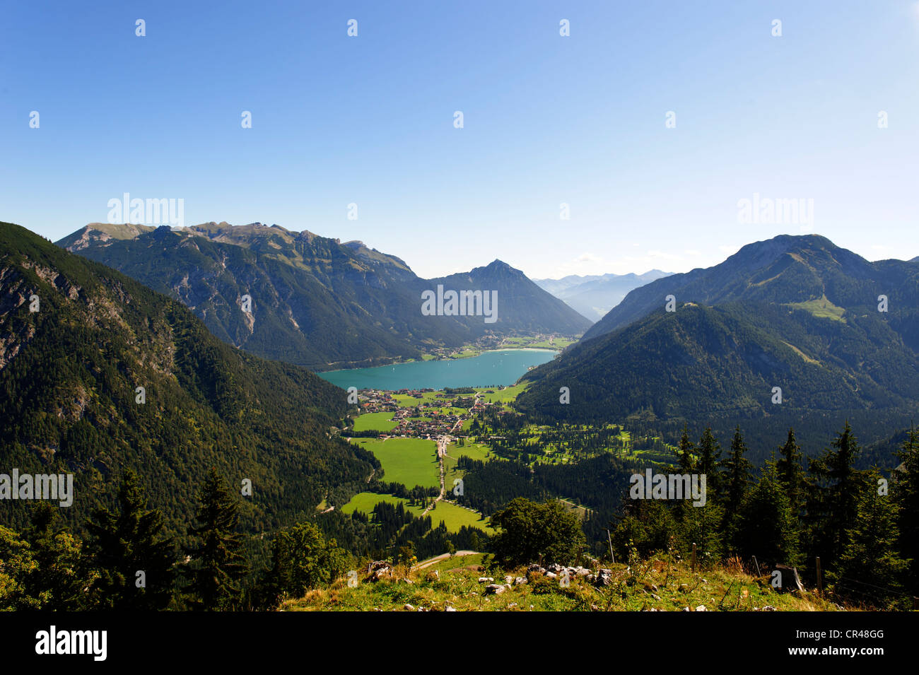 On the peak of Mt Feilkopf, near Pertisau on Achensee Lake, Karwendel range, Tyrol, Austria, Europe Stock Photo