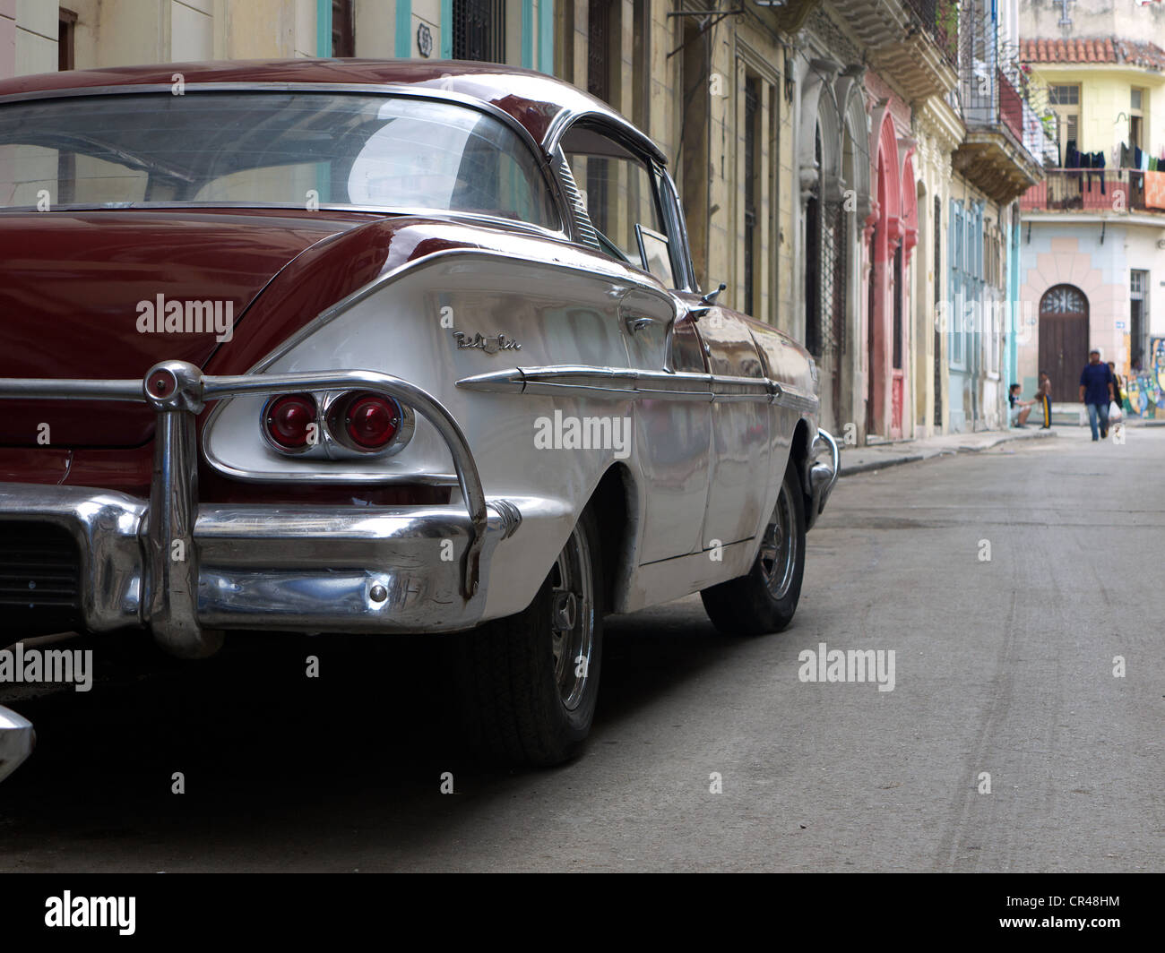 American vintage car in the streets of old town of Havana, Cuba, Latin America Stock Photo