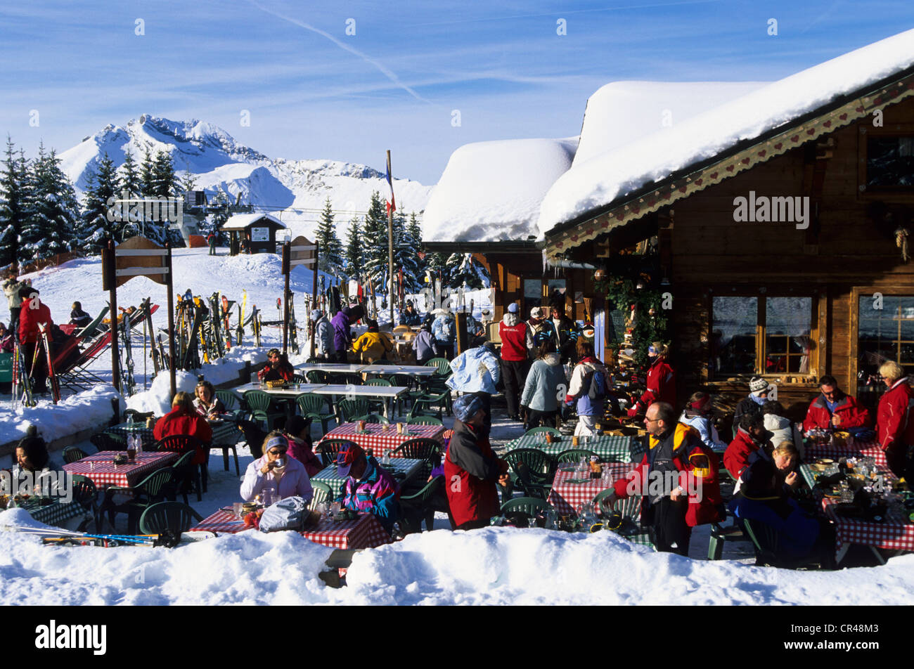 France, Haute Savoie, Les Gets, Morzine, Vaffieux altitude restaurant Stock Photo