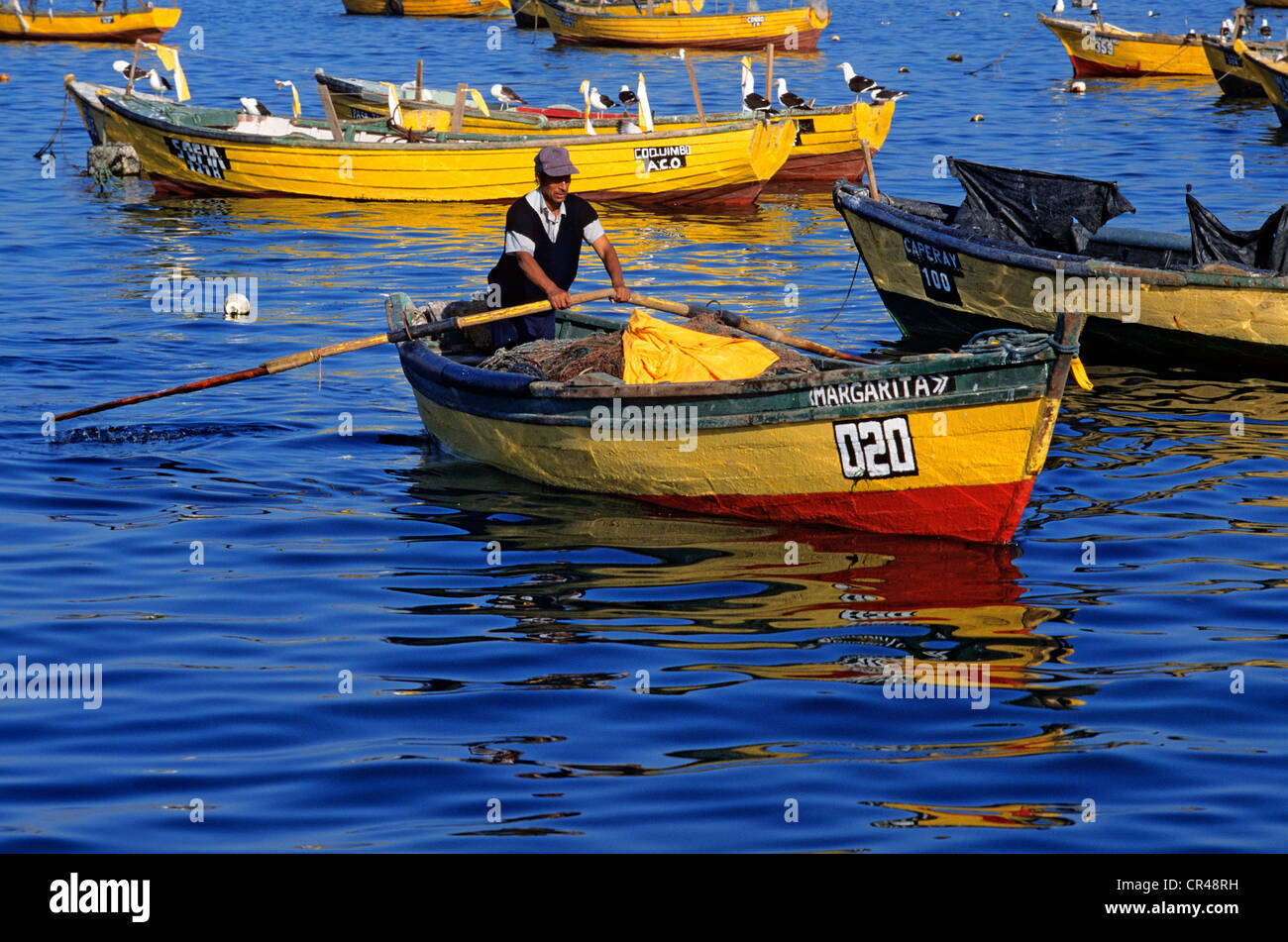 Chile, Coquimbo Region, Elqui Province, Coquimbo, fishing boats Stock Photo
