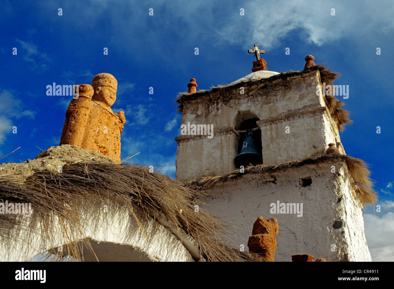 Chile, Tarapaca region, village of Parinacota, colonial Church of the 17th Century Stock Photo