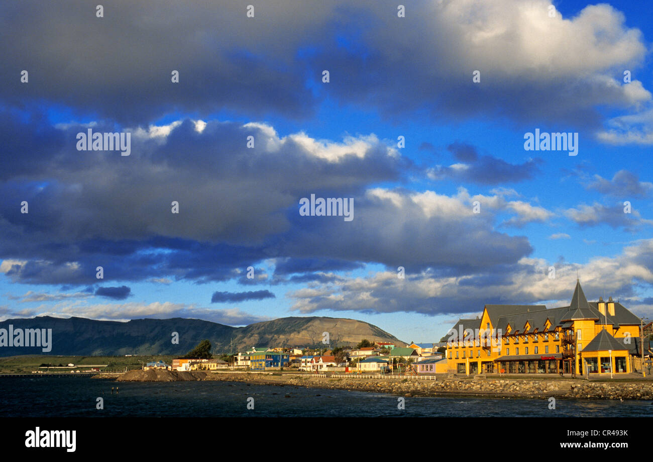 Chile, Magallanes and Antartica Chilena Region, Ultima Esperanza Province, Puerto Natales, the harbour Stock Photo