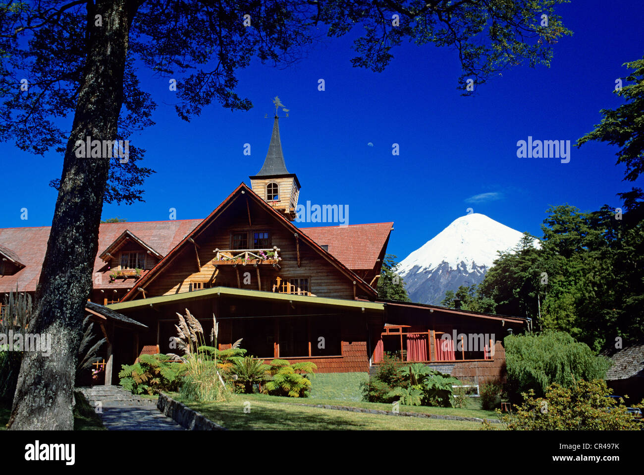 Chile, Los Lagos Region, Osorno Province, hotel at the bottom of Osorno Volcano Stock Photo