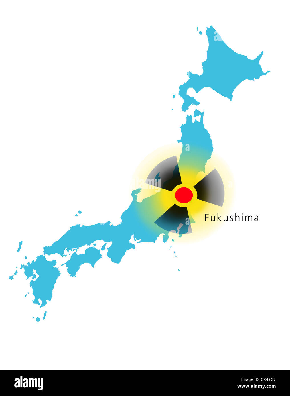Map of Japan with radioactivity symbol over the Fukushima region, Asia Stock Photo