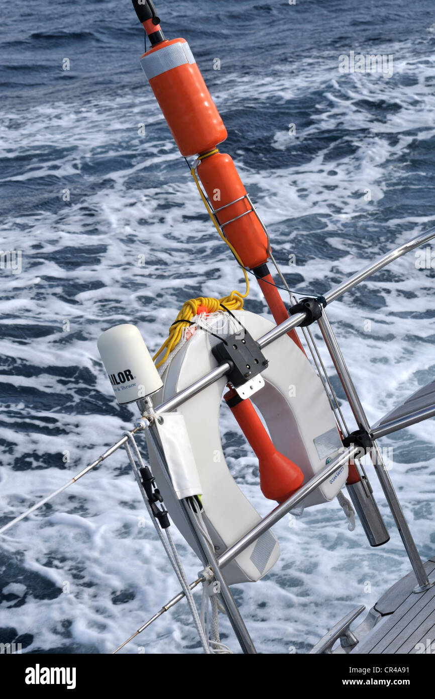 safety equipment on board a yacht sailing in the Caribbean Sea Stock