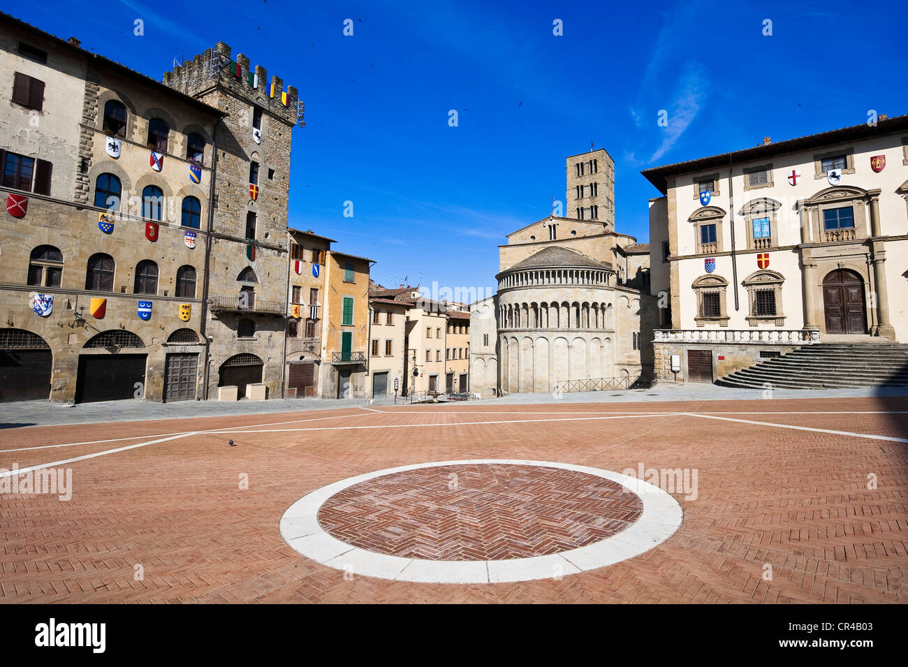 Italy, Tuscany, Arezzo, Piazza Grande, Pieve di Santa Maria Church Stock Photo