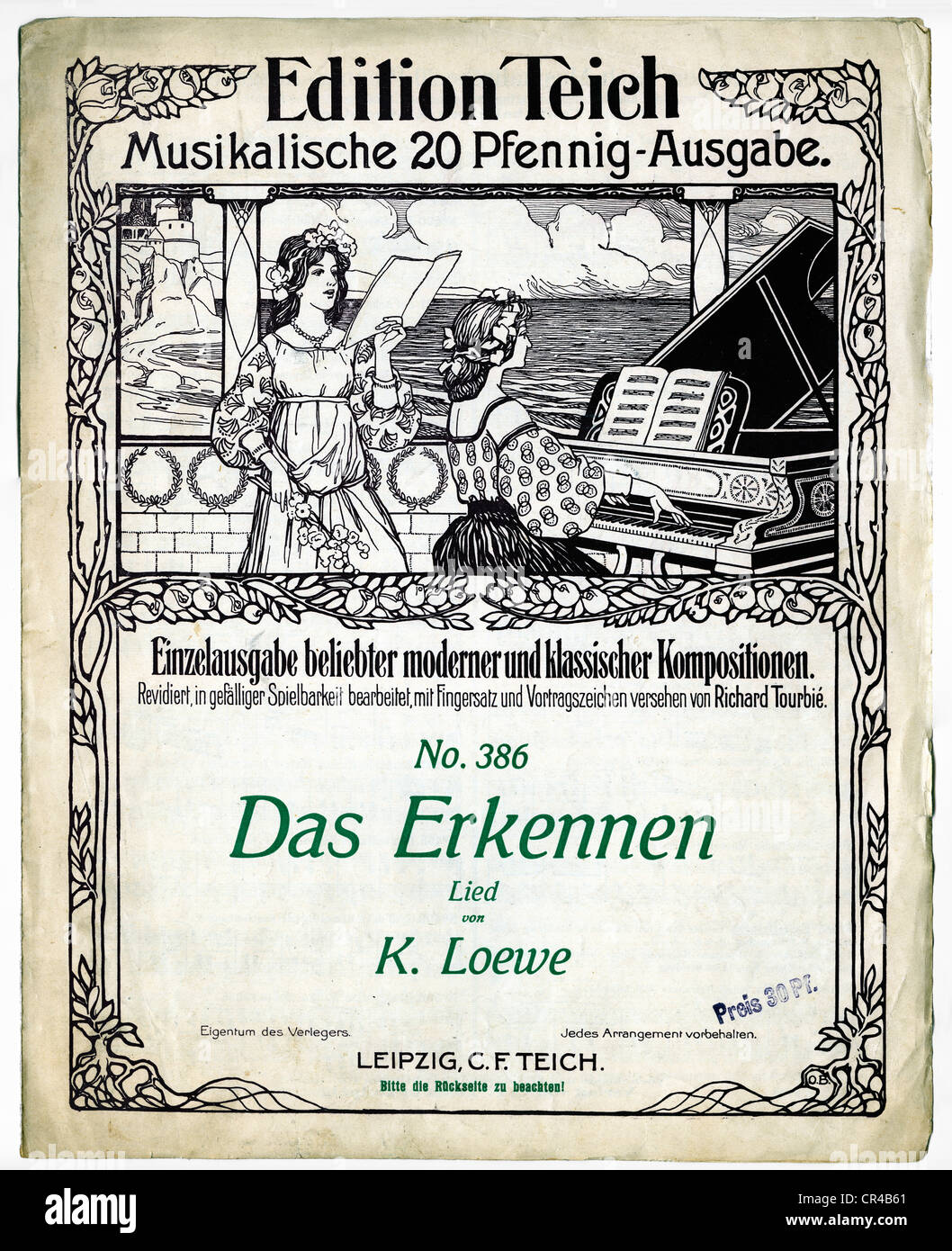 Das Erkennen, The Recognition, song by K. Loewe, historical sheetmusic from circa 1900, C. F. Teich music publishing house Stock Photo