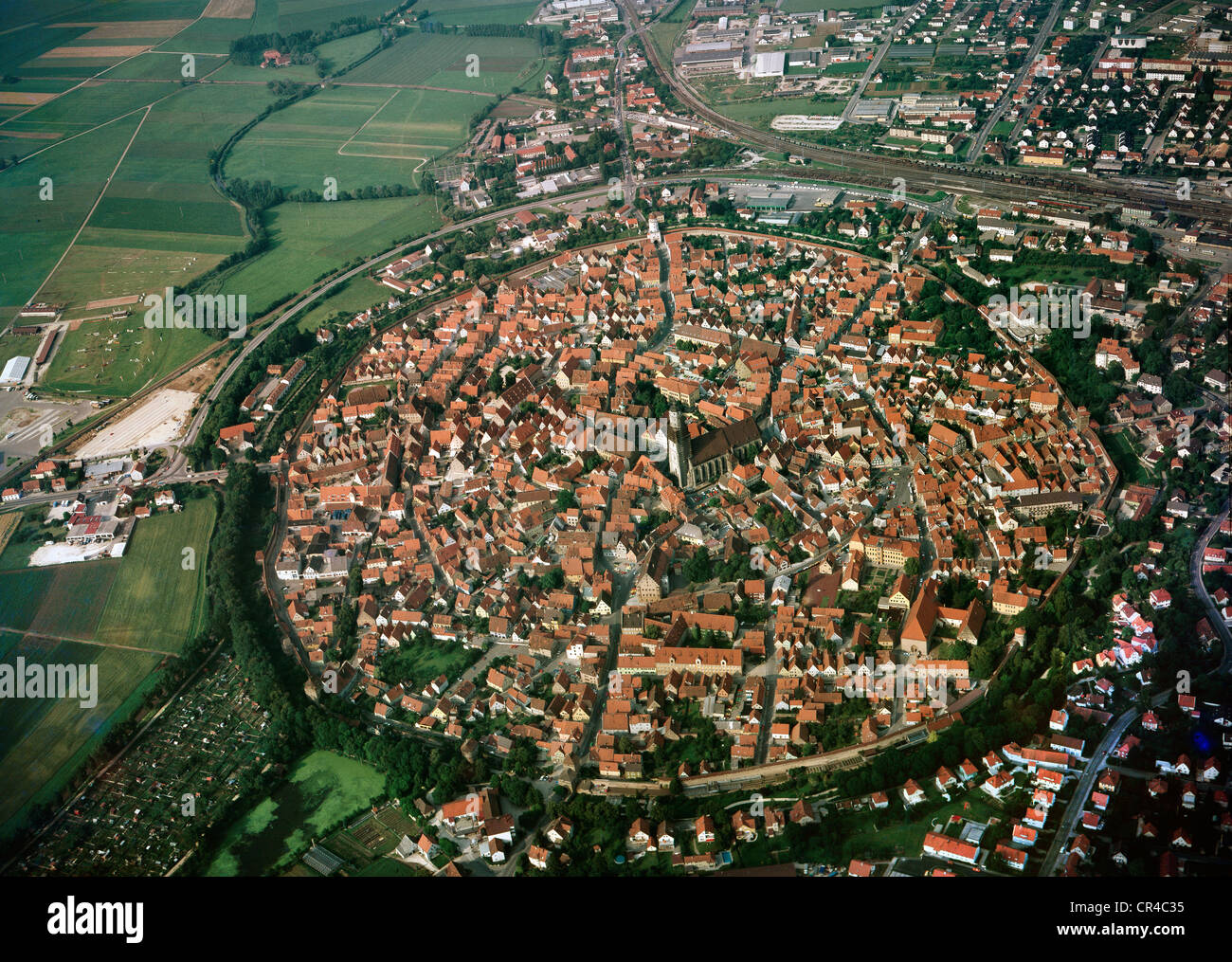 Aerial view, Noerdlingen, DonauRies district, Bavarian Swabia, Bavaria
