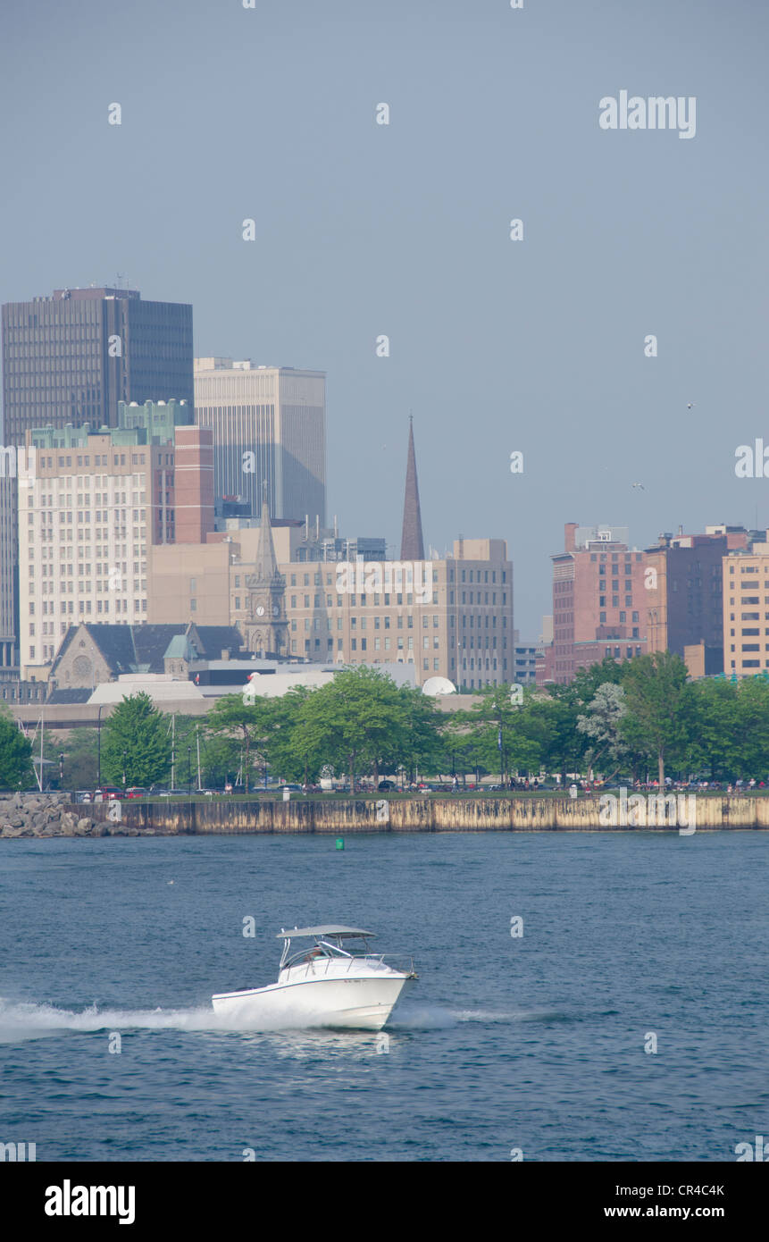 New York, Buffalo. Lake Erie view of historic downtown Buffalo skyline. Stock Photo