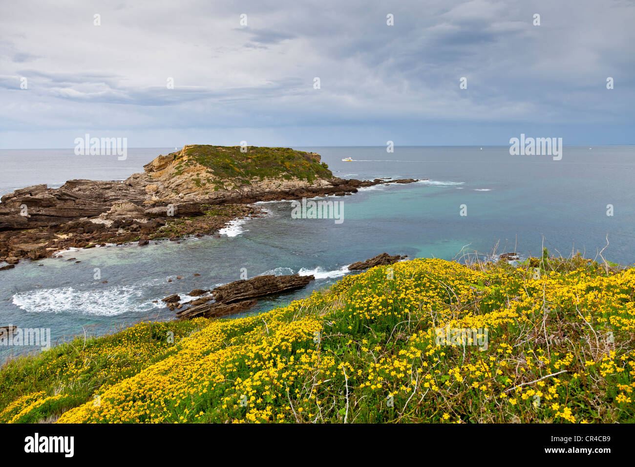 The coast of Hondarribia around the lighthouse, Guipuzcoa, Basque Country, Spain, Europe Stock Photo