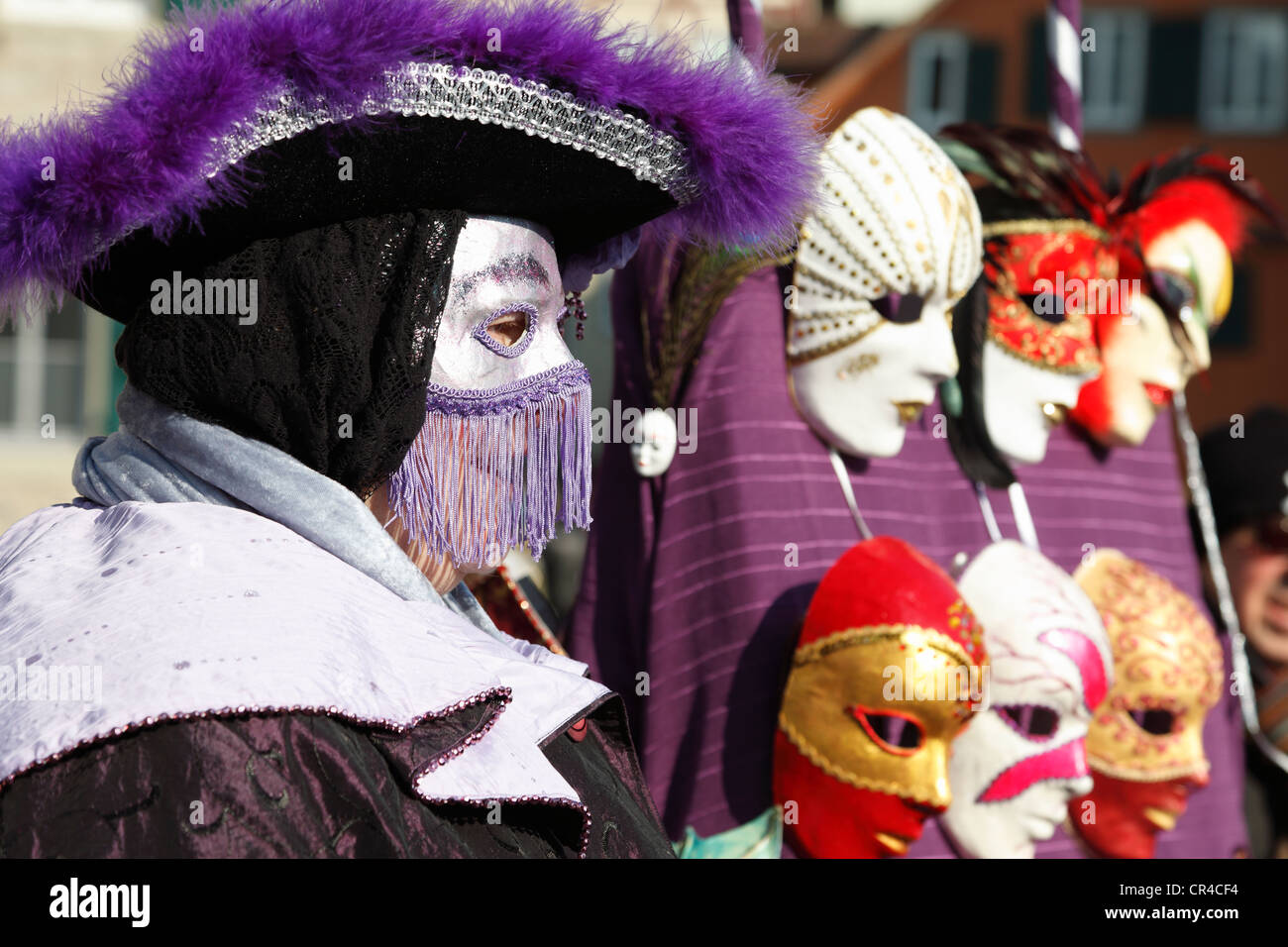 People wearing masks, Venice Hallia carnival, Schwaebisch Hall, Baden-Wuerttemberg, Germany, Europe Stock Photo