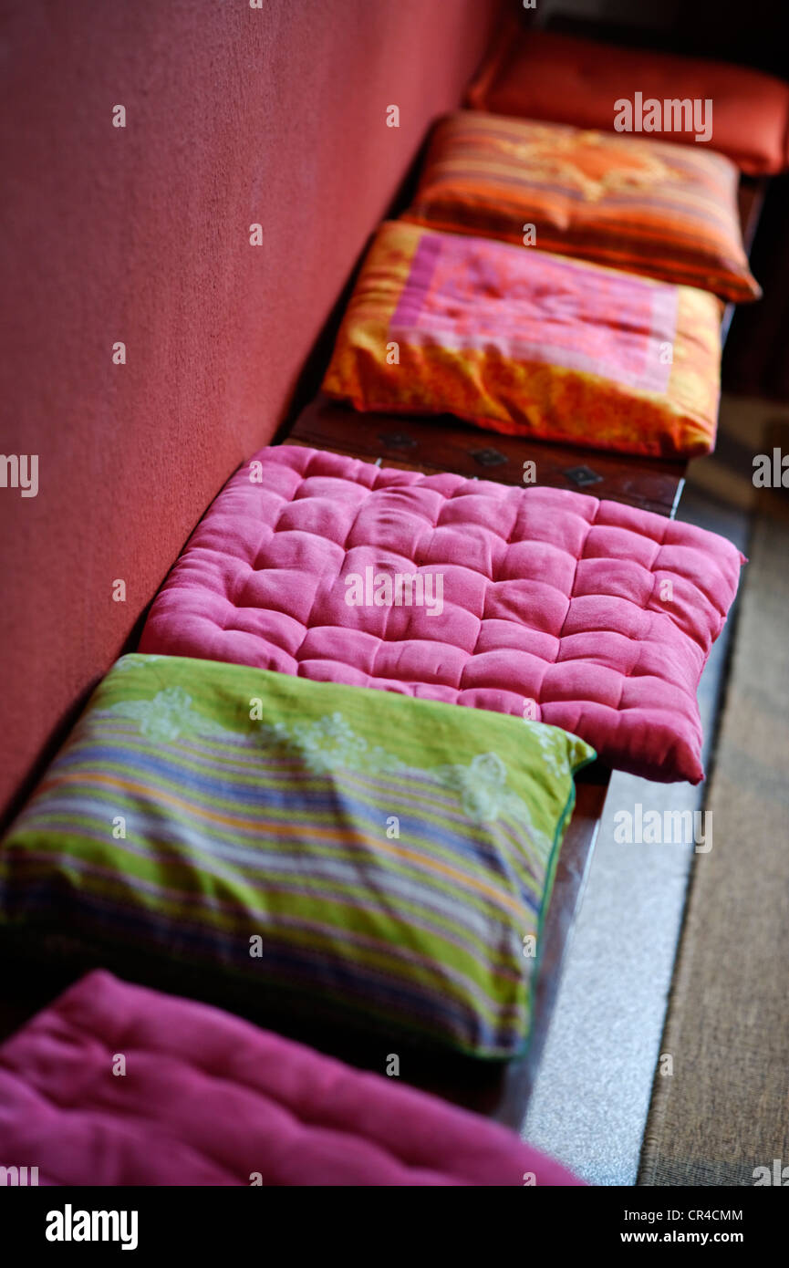 Bench with pillows Stock Photo Alamy
