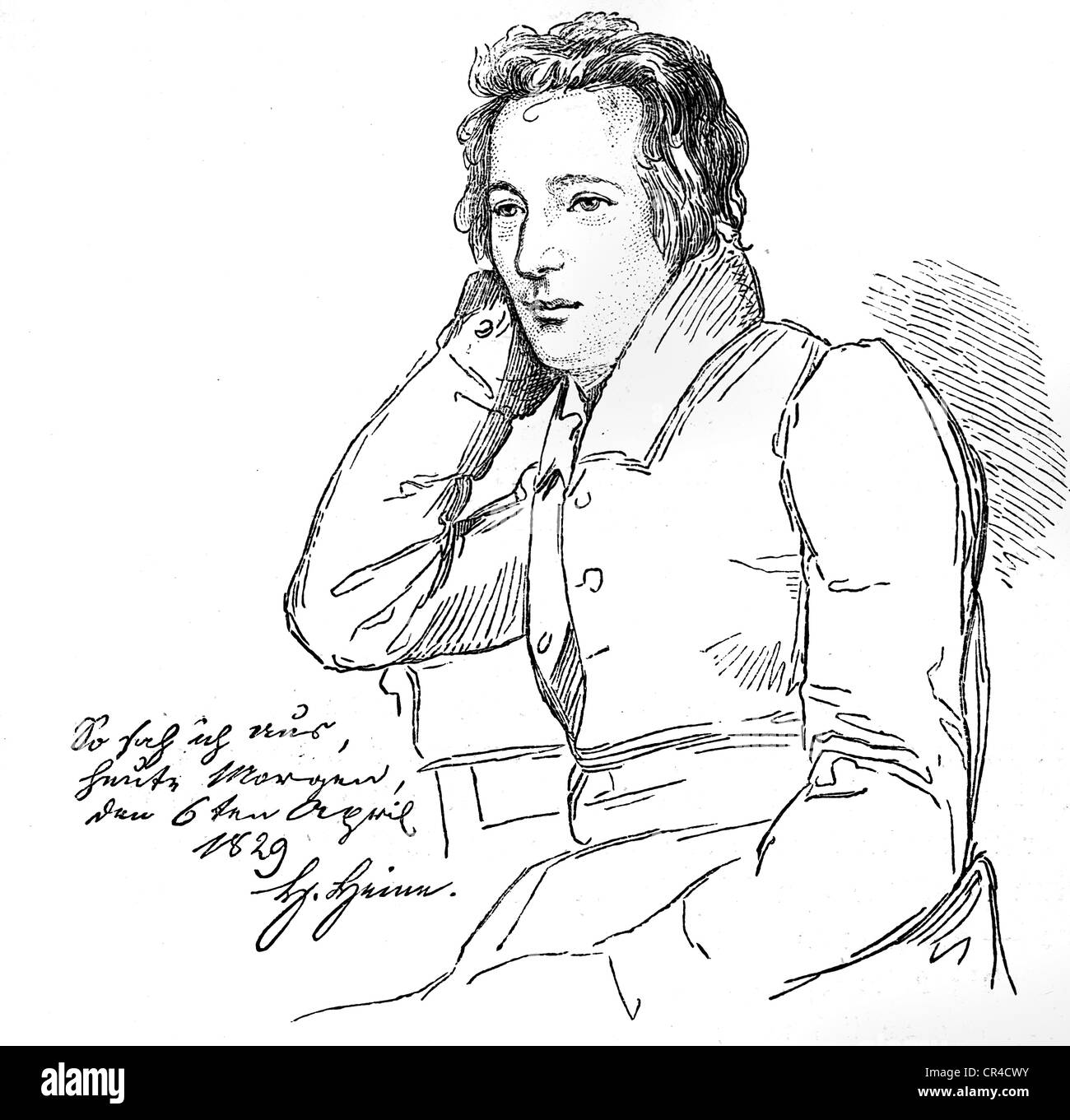 Christian Johann Heinrich Heine (1797 - 1856), poet, writer, drawing by F. Kugler, 1828 Stock Photo