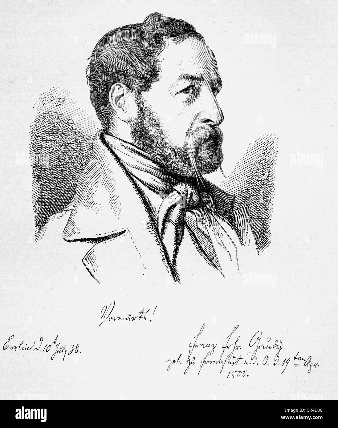 Franz von Gaudy (1800 - 1840), poet, drawn by F. Kugler, 1838 Stock Photo