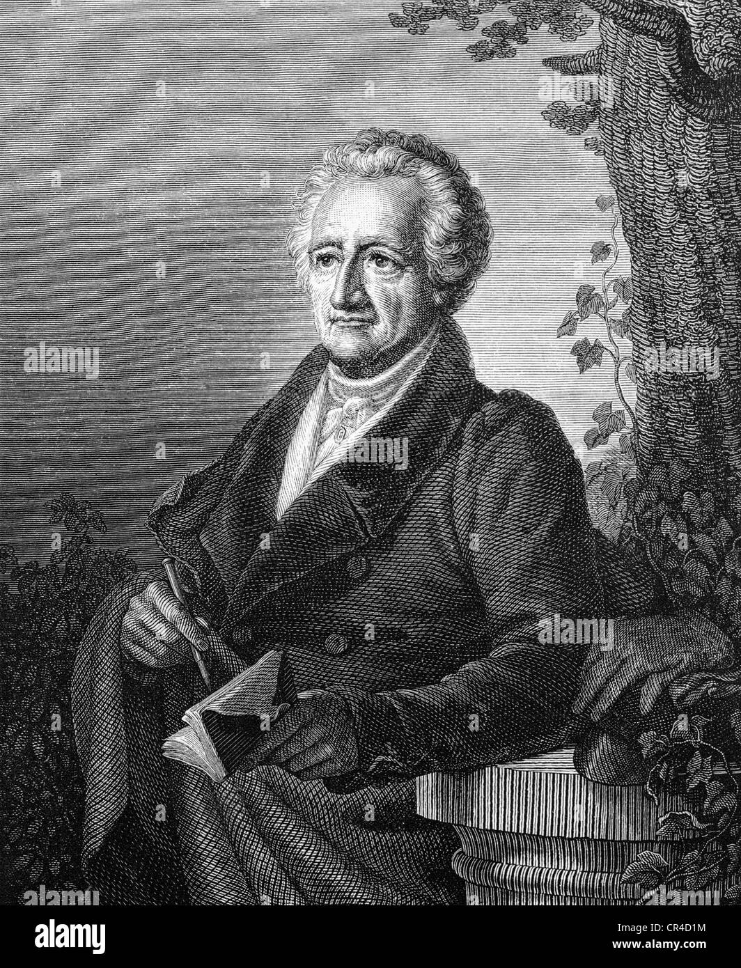 Johann Wolfgang von Goethe (1749-1832), poet, drawing and engrving by C.A. Schwerdgeburth 1832 Stock Photo