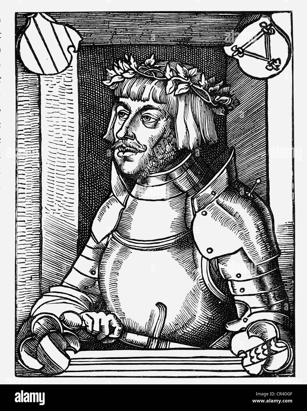 Ulrich von Hutten (1488-1523) after a wood carving by E. Schoen Stock Photo