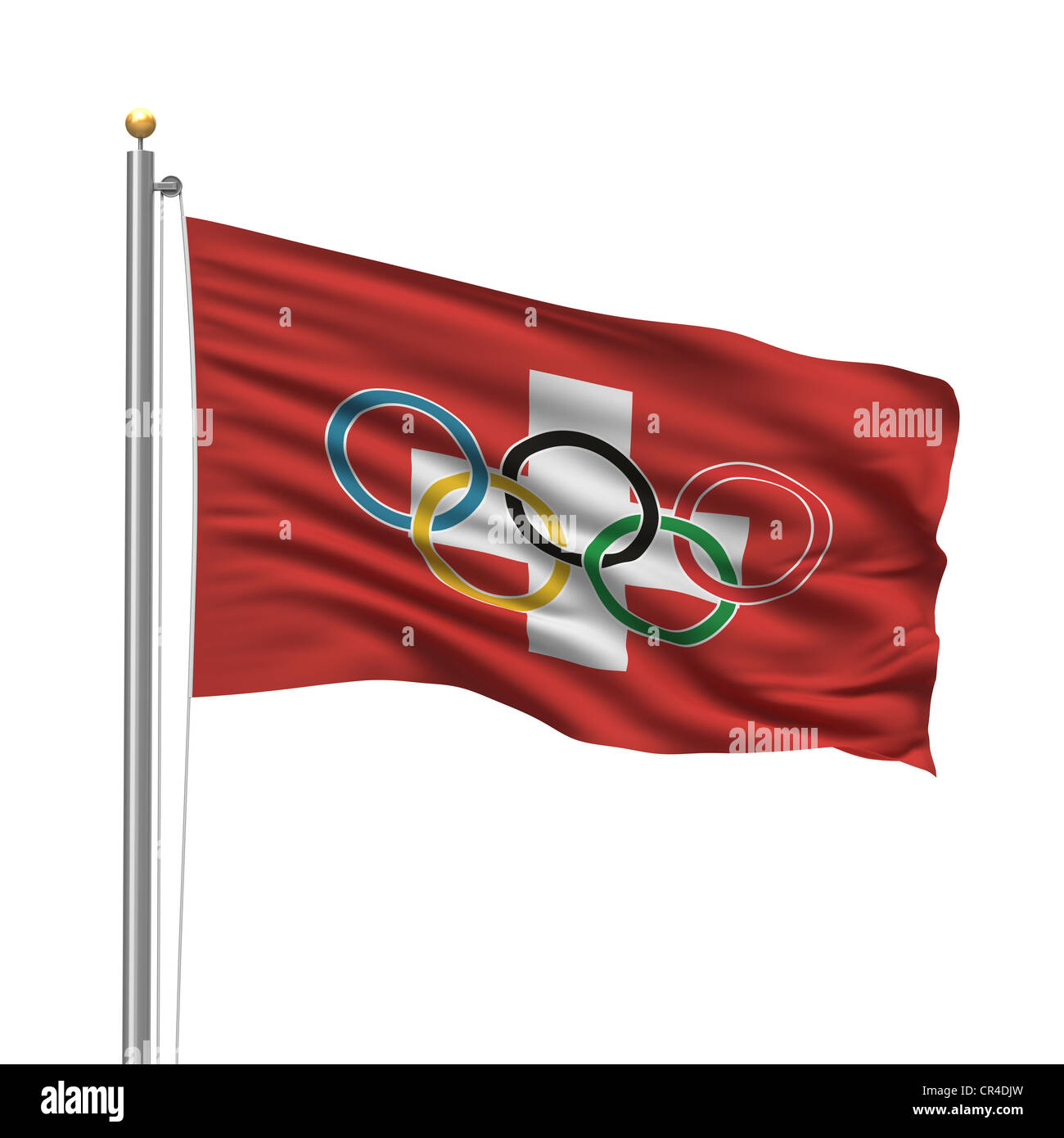 Flag of Switzerland with Olympic rings Stock Photo