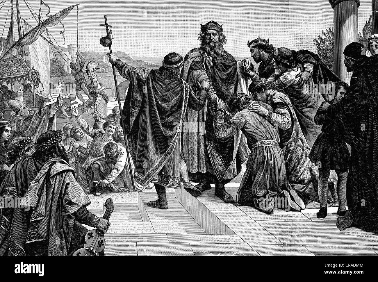 Emperor Barbarossa begins his crusade, steel engraving, 19. centuryury ...