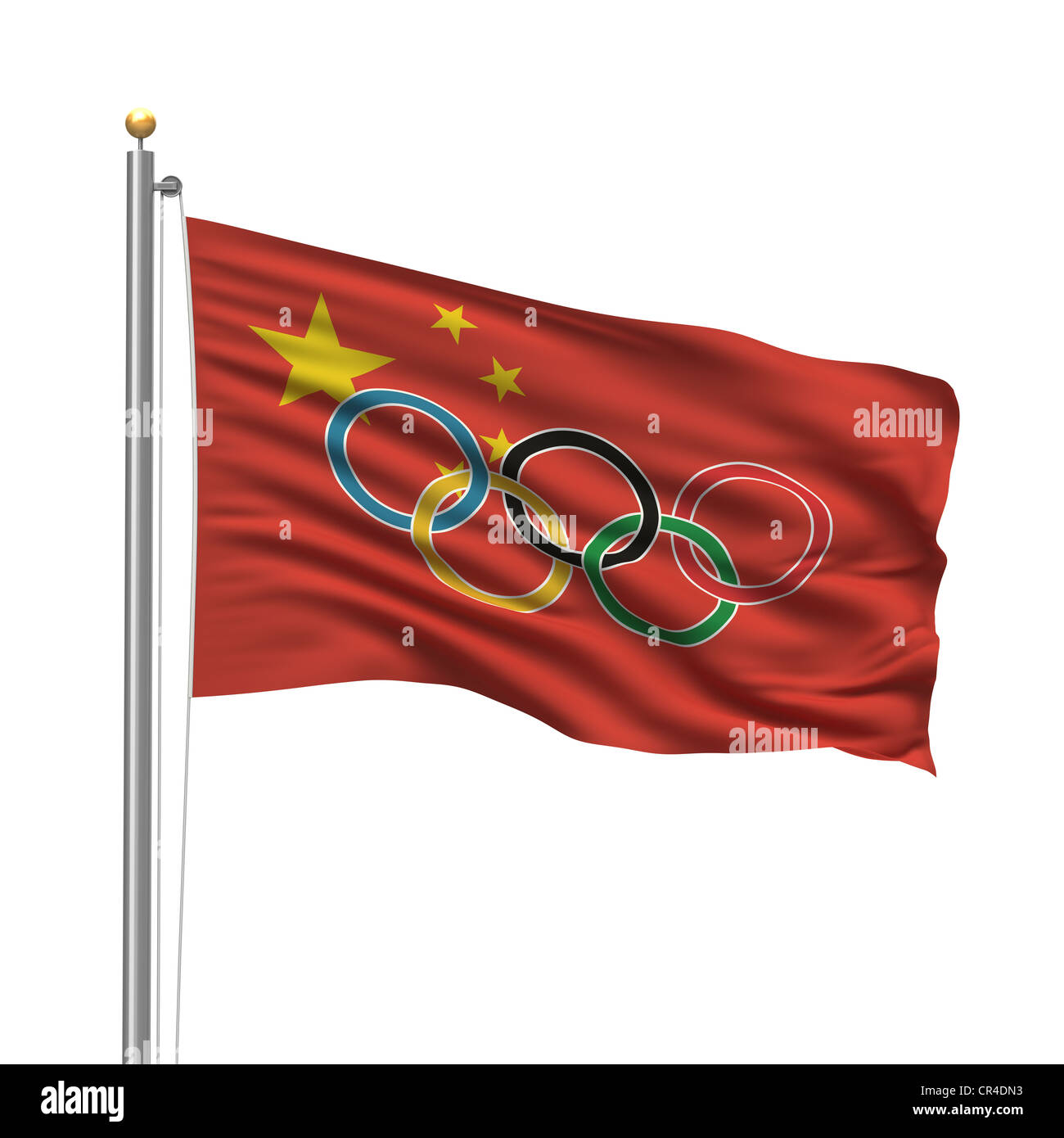 Flag of China with Olympic rings Stock Photo