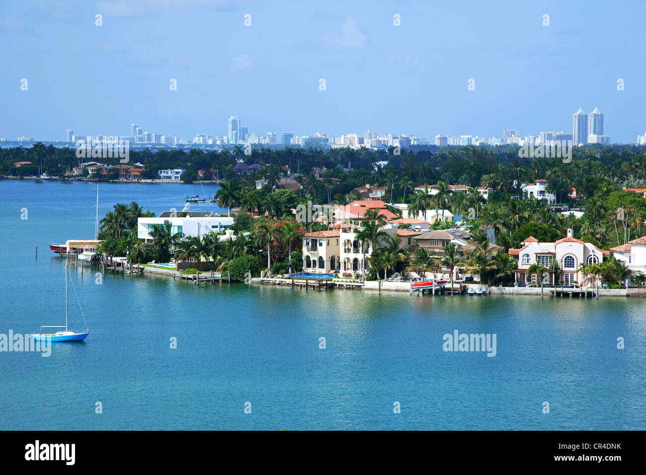 United States, Florida, Miami, Biscayne Bay, Palm Island, in the background Miami beach Stock Photo