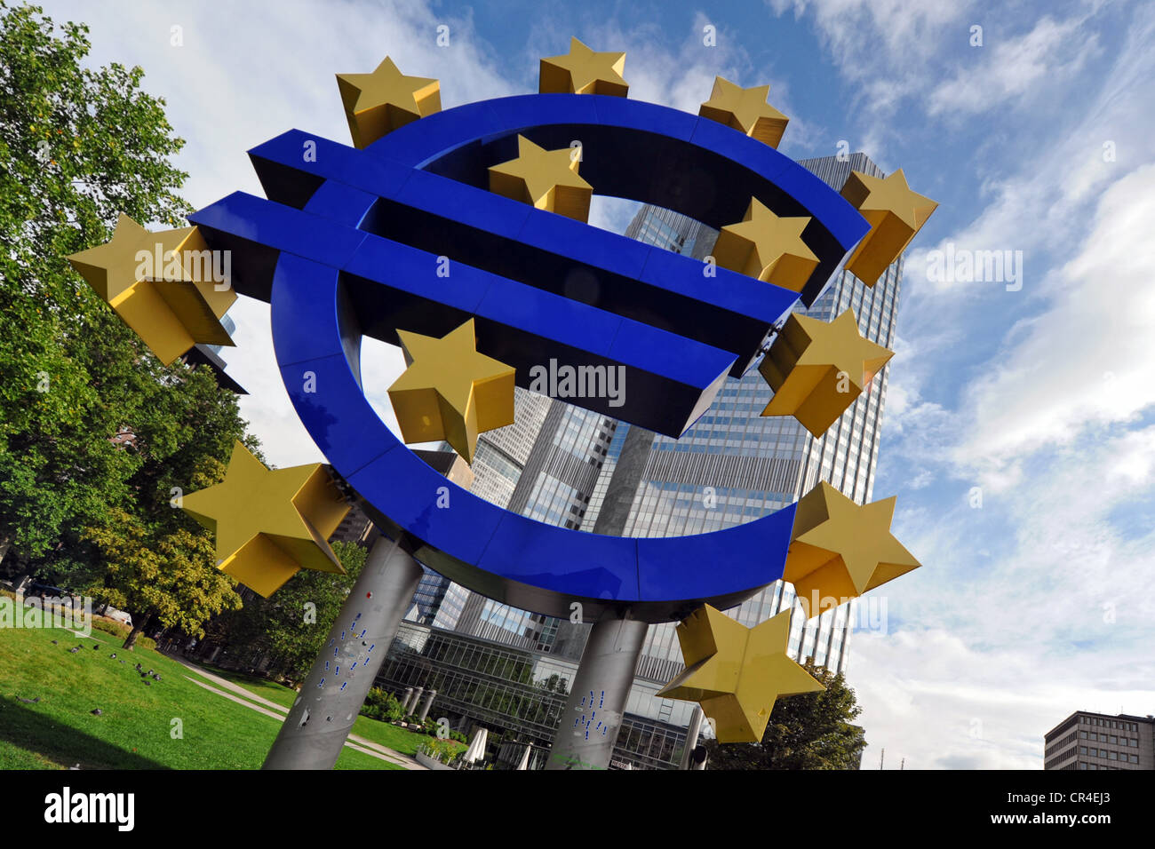 Euro symbol, European Central Bank, Frankfurt am Main, Hesse, Germany, Europe Stock Photo