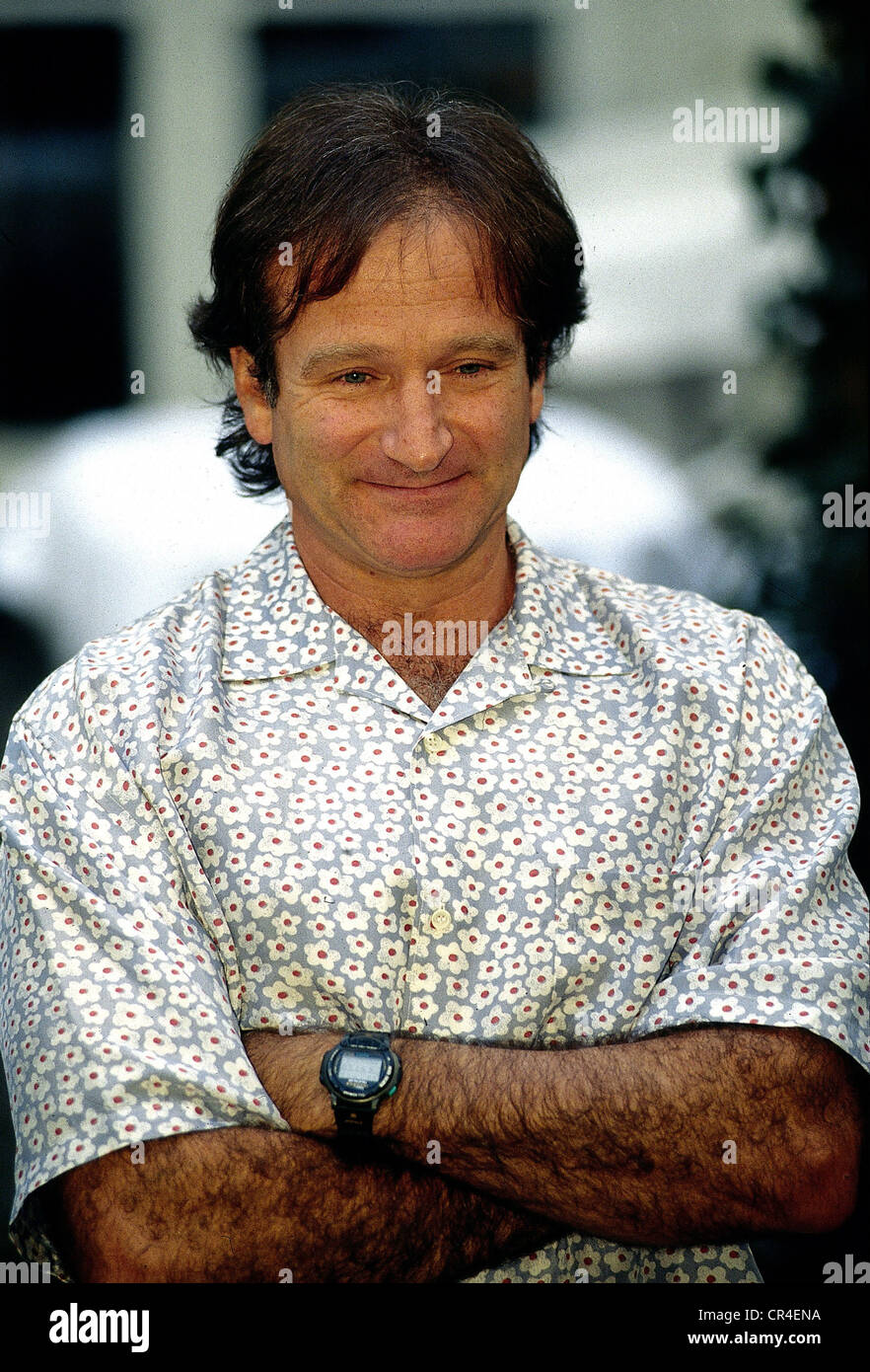 Williams, Robin, 21.7.1952 - 11.8.2014, US American actor, portrait, during a press conference in Hamburg, Germany, circa 1996, Stock Photo