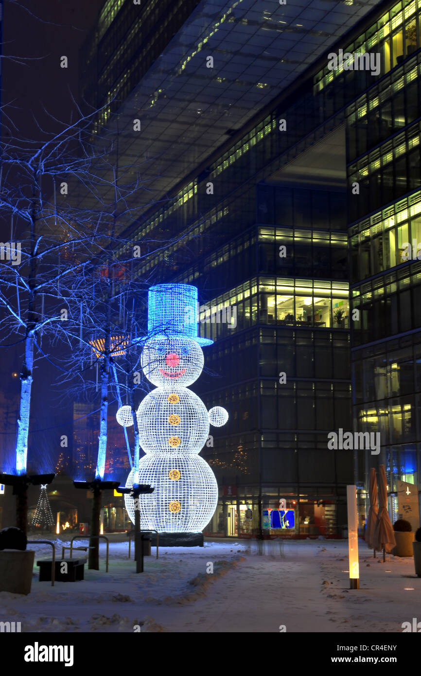 Large snowman made from lights in front of the Lindner Hotel, Kurfuerstendamm 24, Berlin, Germany, Europe Stock Photo