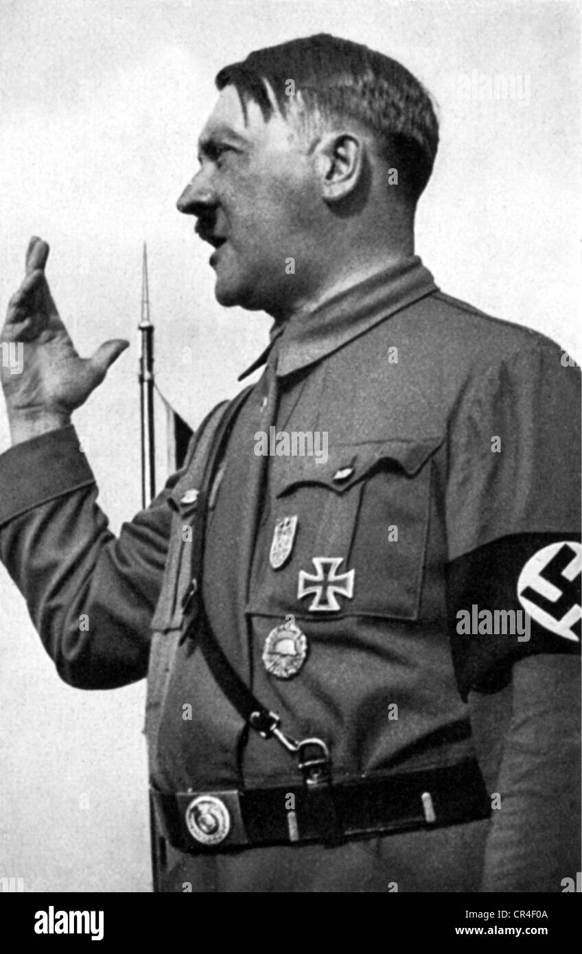 Hitler, Adolf, 20.4.1889 - 30.4.1945, German politician (NSDAP), deliverering a speech, early 1930s, Stock Photo