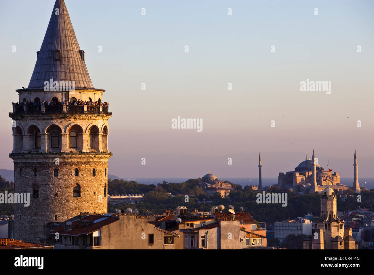 Turkey, Istanbul, Beyoglu, Tunel District, Galata Tower and Haghia Sophia Stock Photo