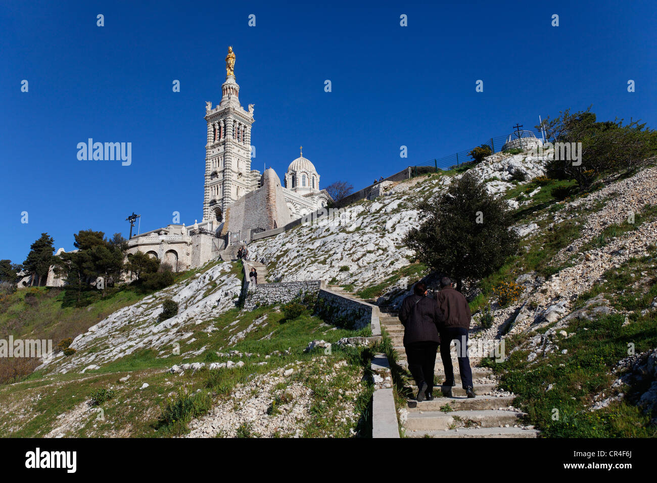 Basilica of Notre Dame de la Garde, Marseille, Marseilles, Bouches-du-Rhone, France, Europe Stock Photo