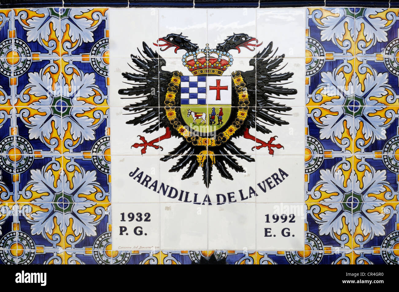 Coat of arms of Jarandilla de la Vera, Sierra de Gredos, Extremadura, Spain, Europe Stock Photo