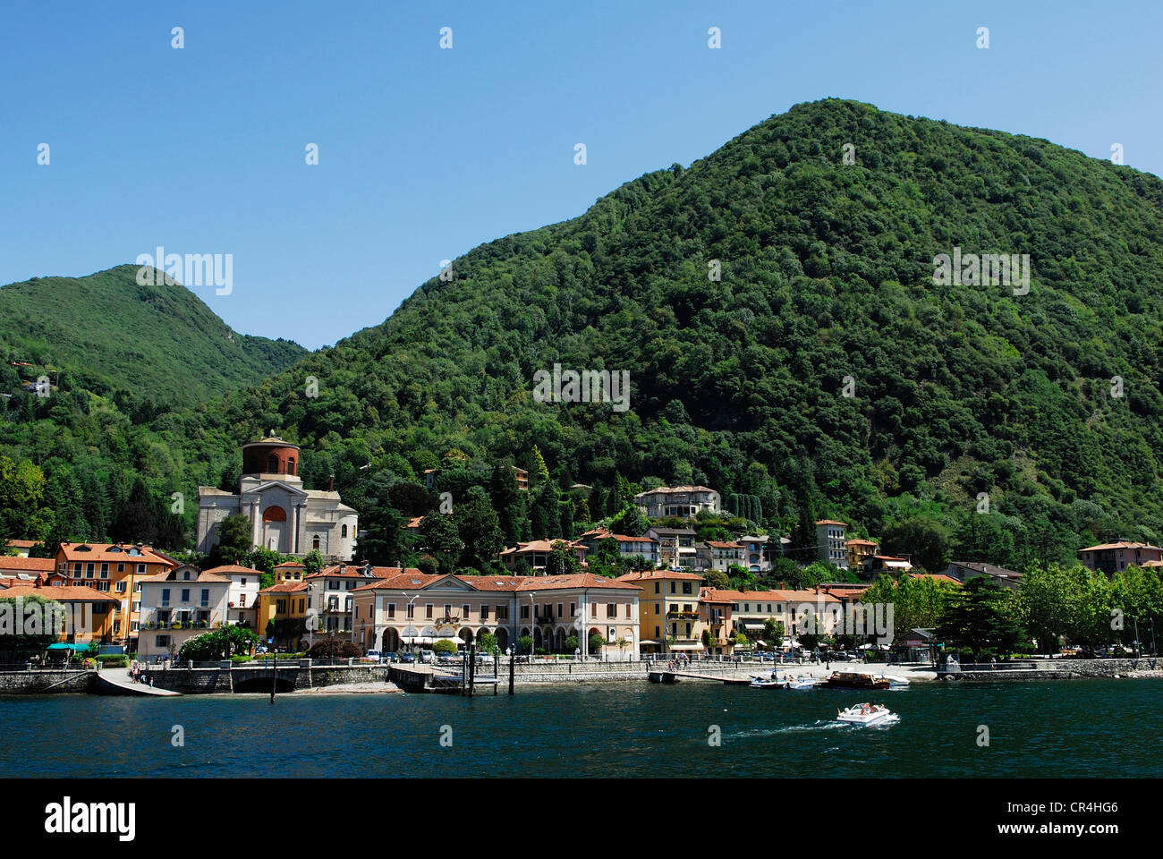 Italy, Lombardy, Lake Maggiore, Laveno Mombello and Sasso del Ferro Mountain Stock Photo