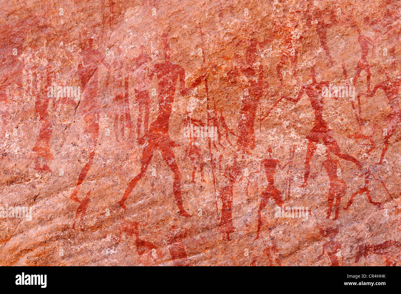 Painted people, neolithic rockart of the Acacus Mountains or Tadrart Acacus range, Tassili n'Ajjer National Park Stock Photo