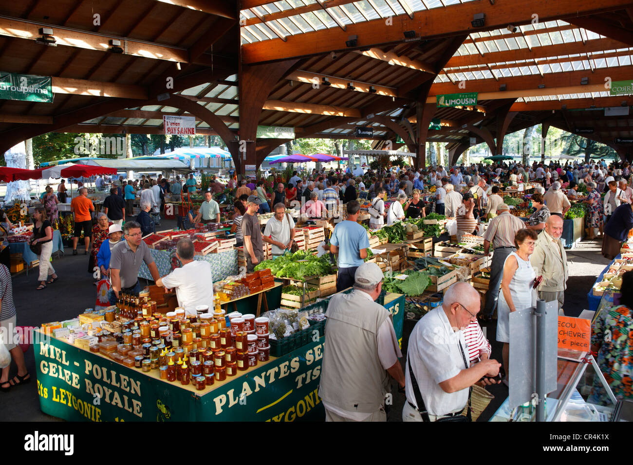 Market, Georges Brassens hall, town of Brive la Gaillarde, Correze, France, Europe Stock Photo
