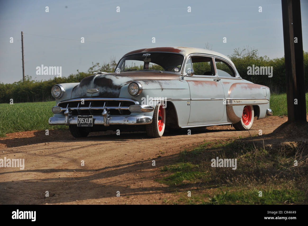 Rat look 1954 Chevrolet Bel air classic sun bleached American car, lightly hot rodded Stock Photo