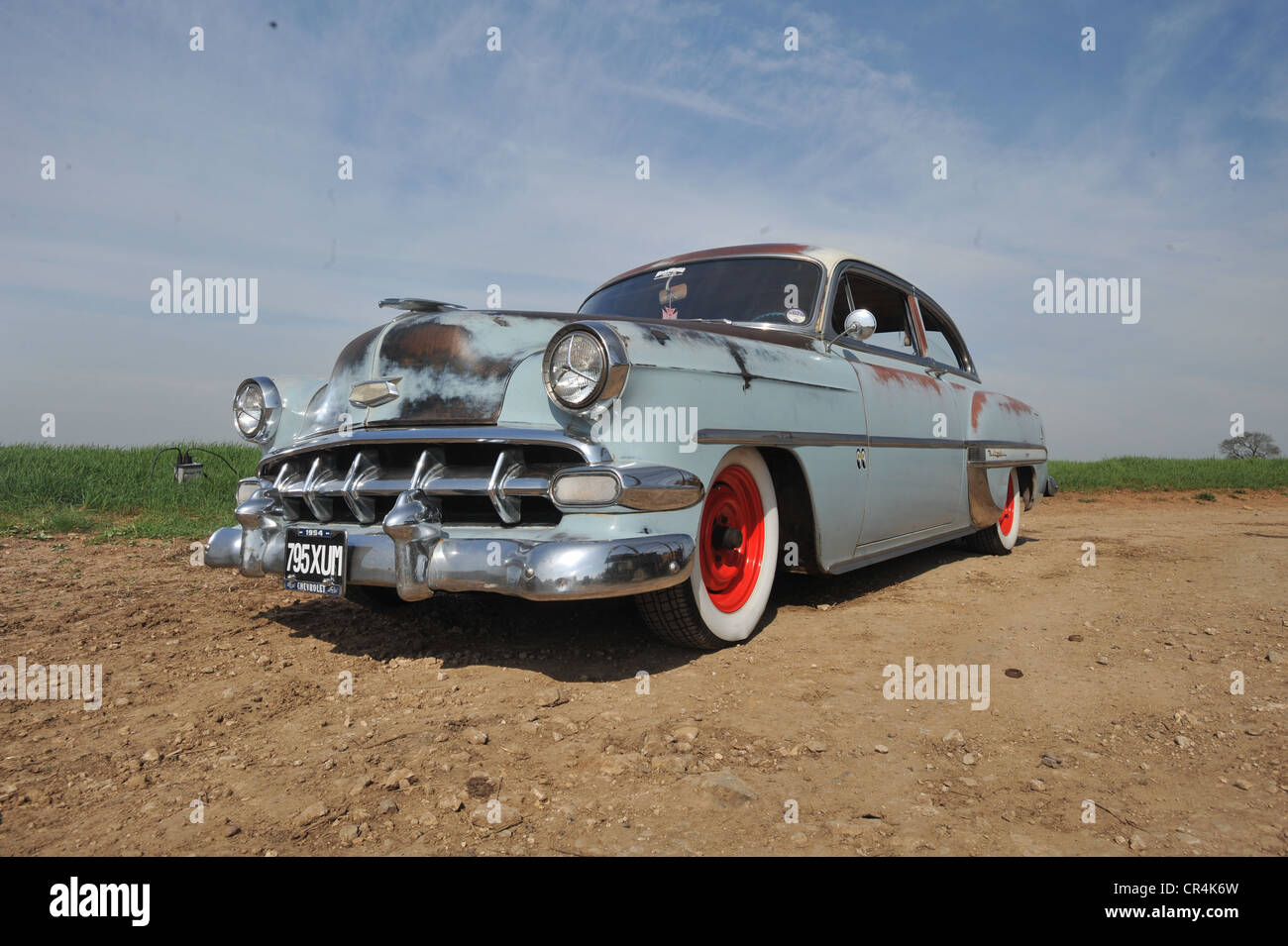 Rat look 1954 Chevrolet Bel air classic sun bleached American car, lightly hot rodded Stock Photo