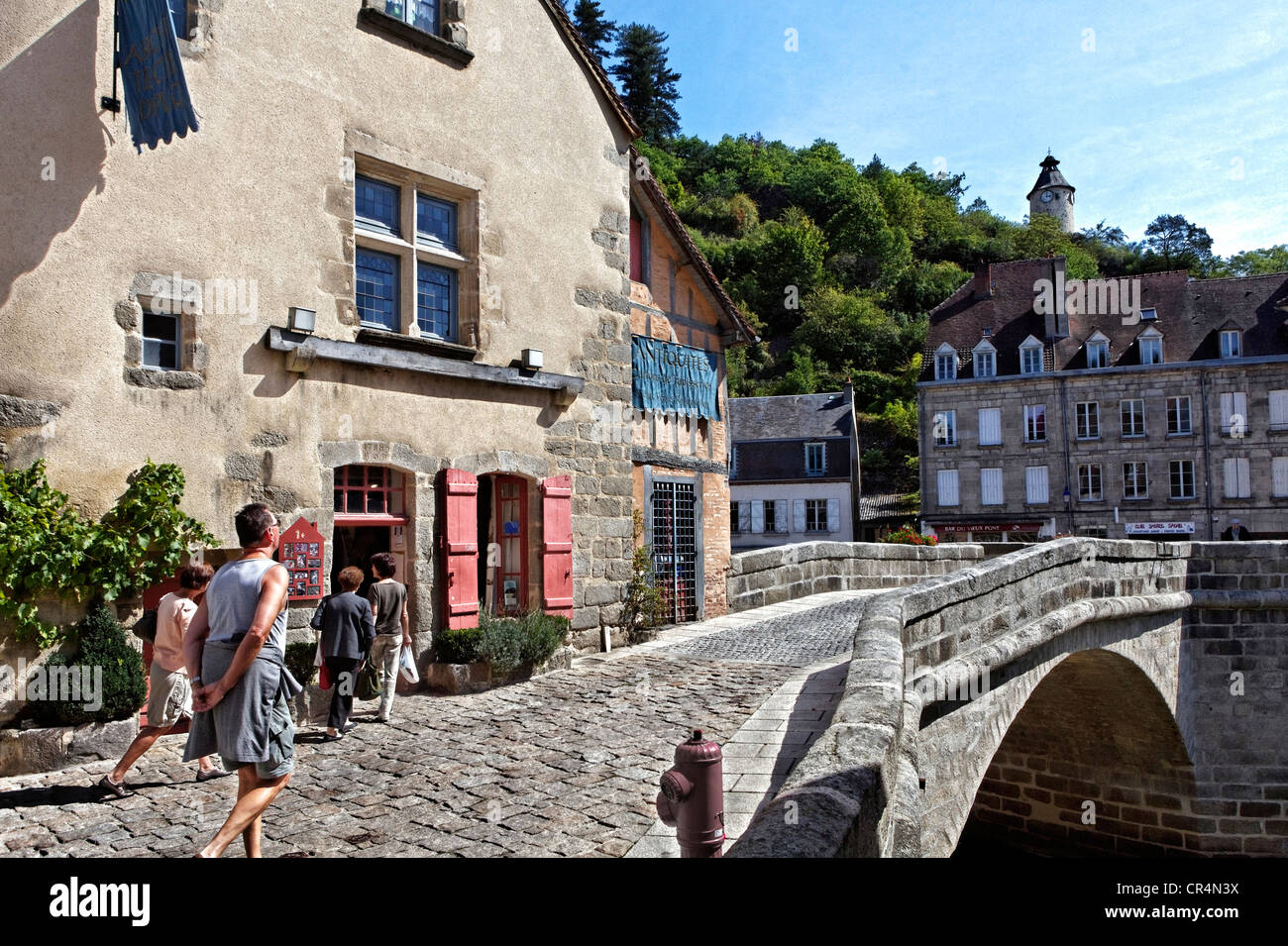 Medieval bridge, Terrade district, Aubusson, Creuse, France, Europe Stock Photo