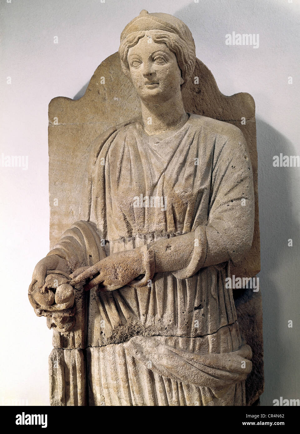 Sirona, Celtic fertility goddess, half length, Gallo-Roman statue, sandstone, mid 2nd century AD, Rheinisches Landesmuseum, Trier, Stock Photo