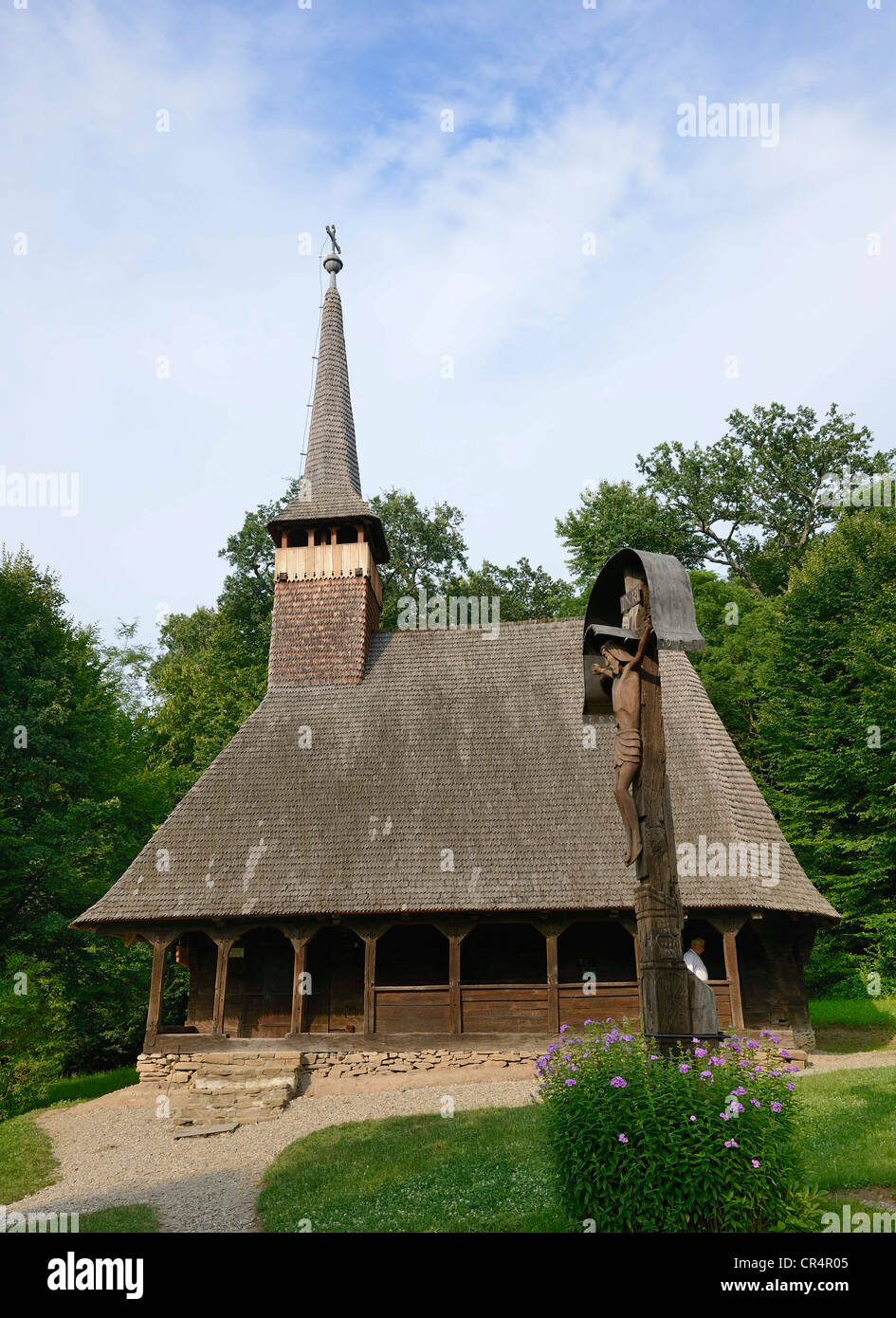 Wooden church of Bezded in Salaj County, Astra open-air museum, Sibiu, Romania, Europe Stock Photo