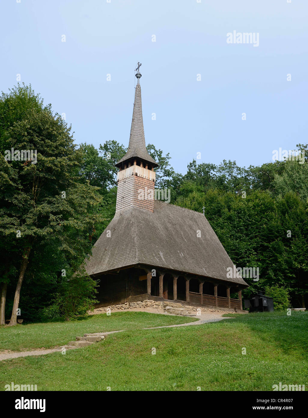 Wooden church of Bezded in Salaj County, Astra open-air museum, Sibiu, Romania, Europe Stock Photo