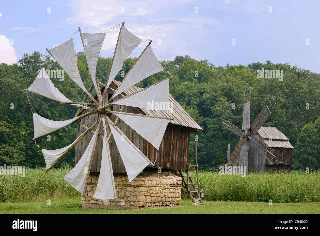 Windmills from the Constanta region, Astra open-air museum, Sibiu, Romania, Europe Stock Photo
