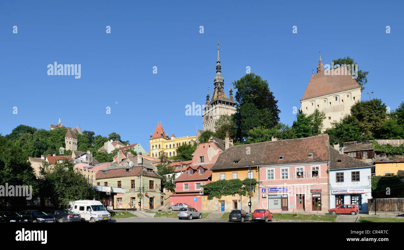 View of the medieval old town, UNESCO World Heritage Site, Sighisoara, Transylvania, Romania, Europe Stock Photo