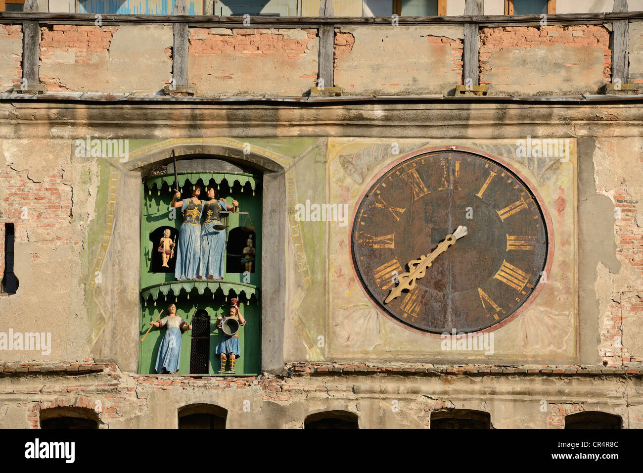 Chimes with figures on the Clock tower, old town, UNESCO World Heritage