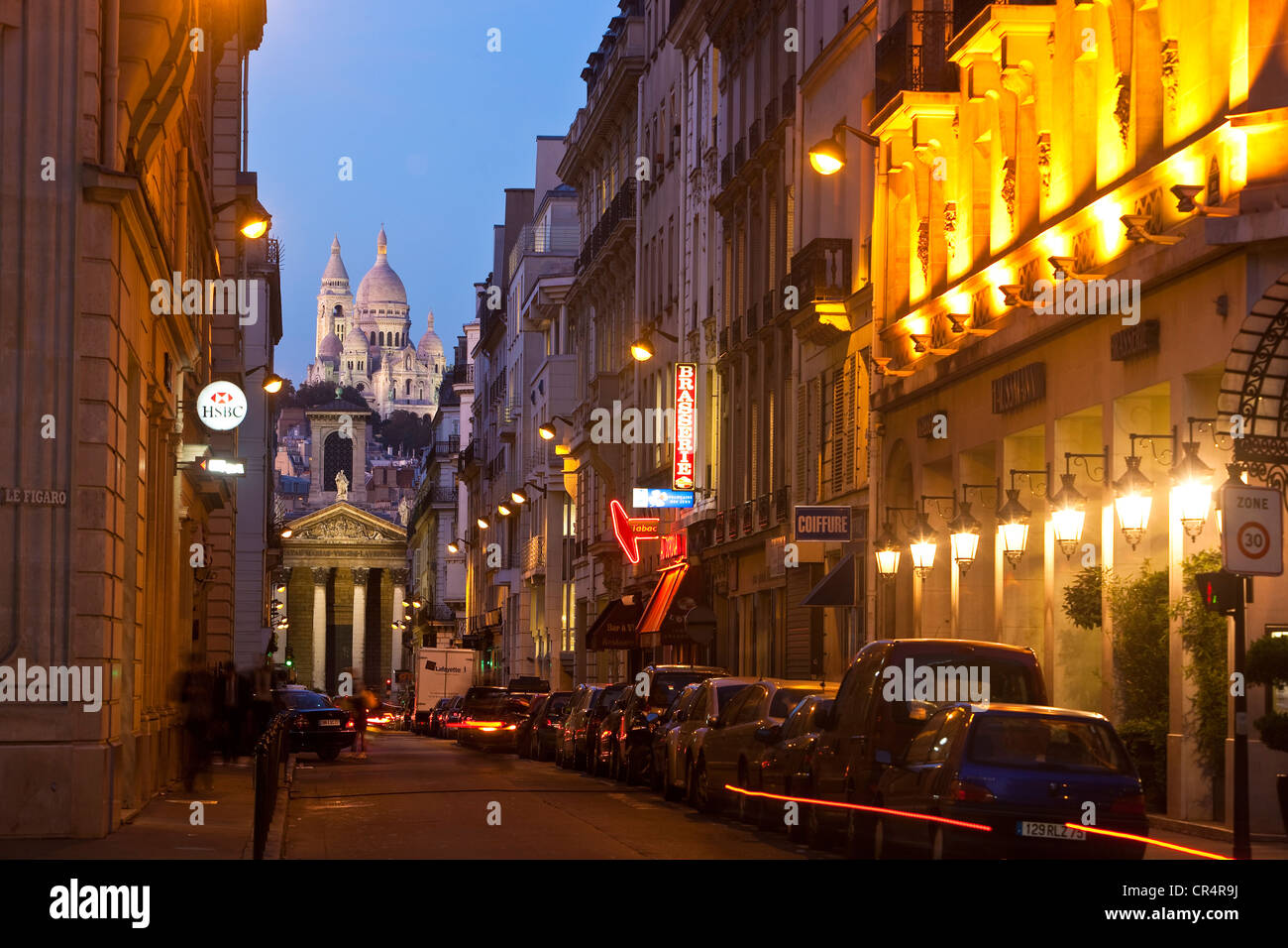 France, Paris, Montmartre District, Rue Lafitte with Notre Dame de