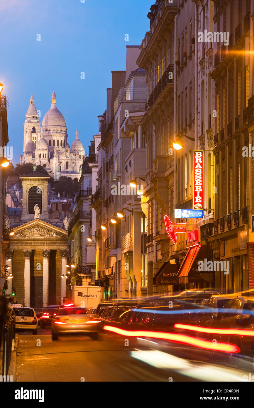 France, Paris, Montmartre District, Rue Lafitte with Notre Dame de