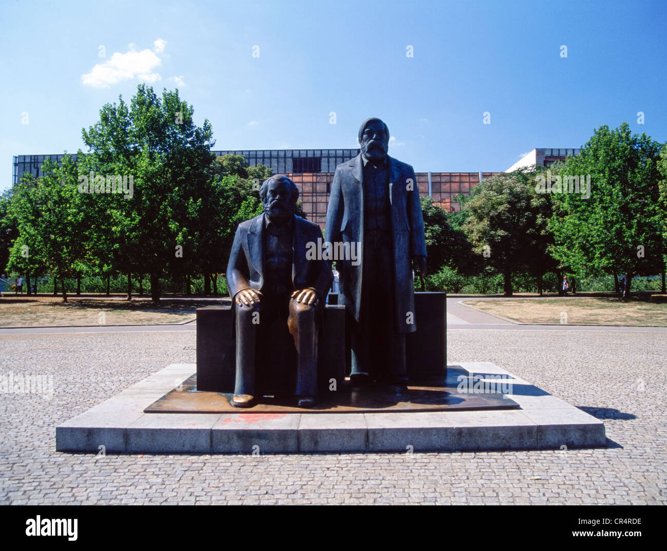 Statue of Karl Marx and Friedrich Engels in Marx Engels Forum Stock Photo