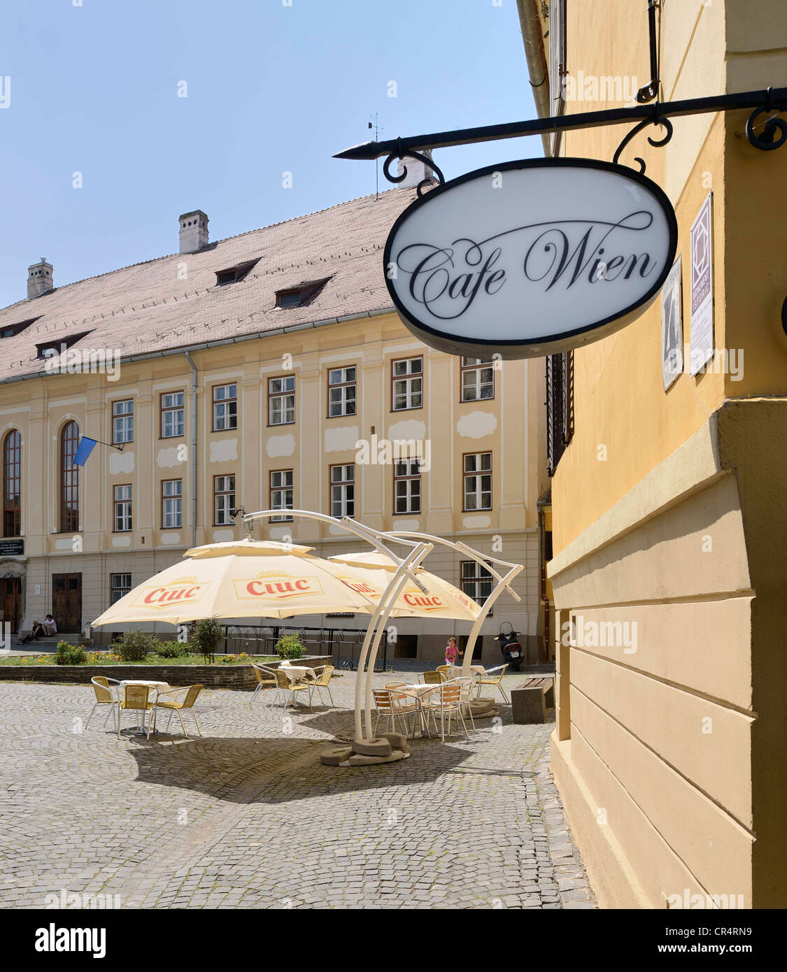 Cafe Wien in the historic town centre, Sibiu, Romania, Europe Stock Photo
