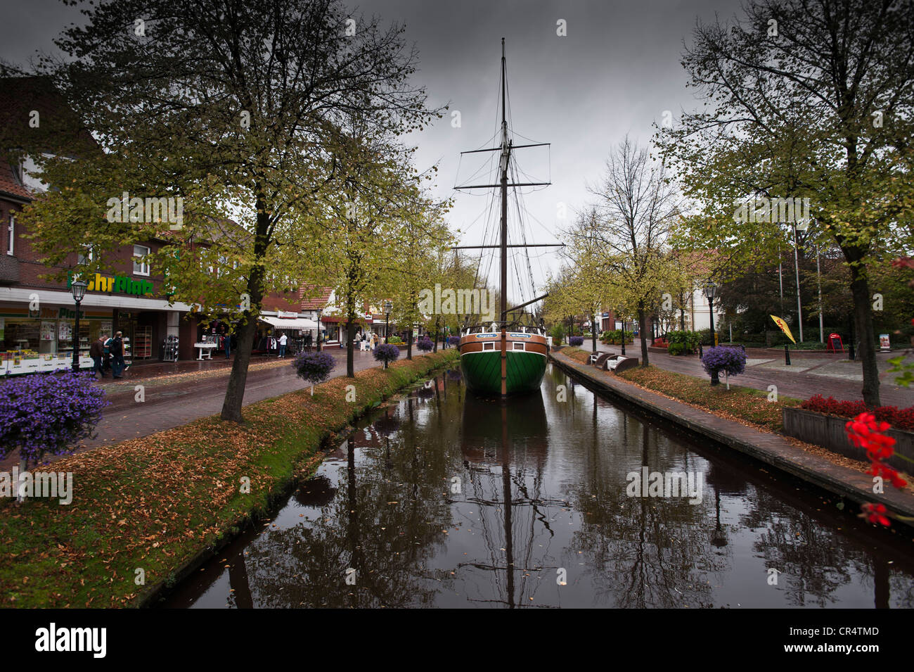 Ship on Hauptkanal, main channel, Papenburg, Lower Saxony, Germany, Europe Stock Photo