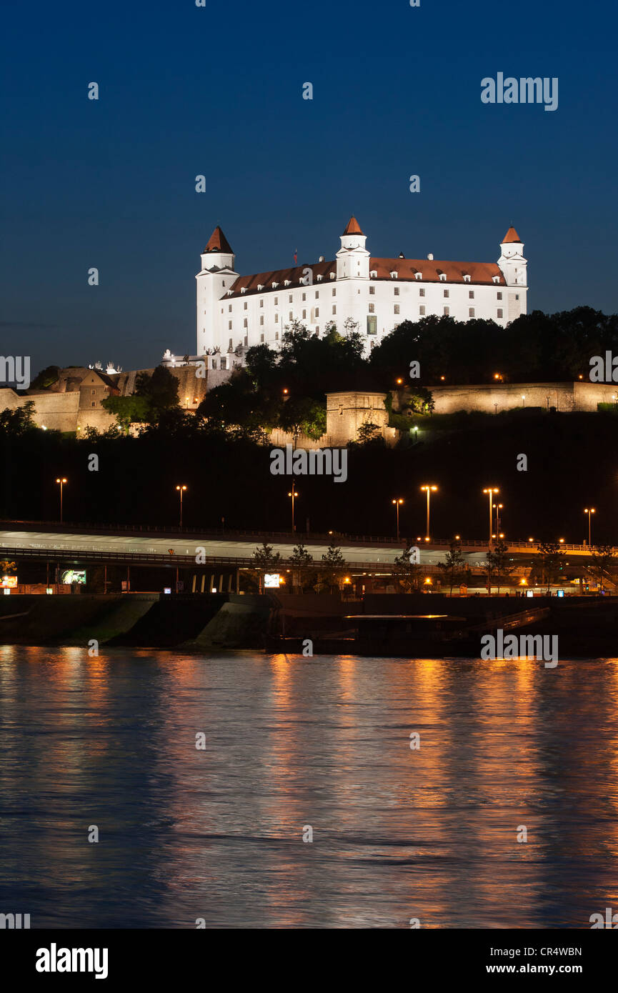 Bratislava Castle at night, Bratislava, Slovakia, Europe Stock Photo