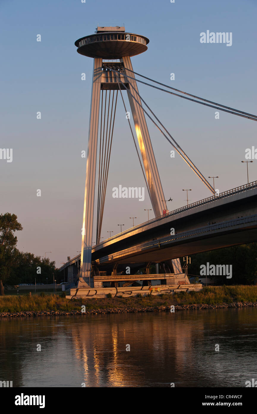 Novy Most, New Bridge with the Danube River, Bratislava, Slovakia, Europe Stock Photo